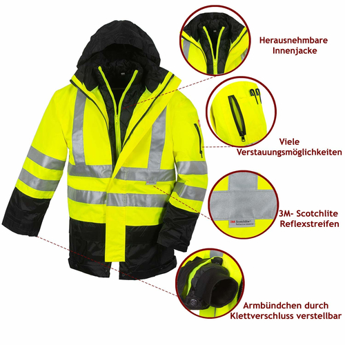 Warnschutzparka 3-in-1, Gre S-XXXL, wind- und wasserdicht